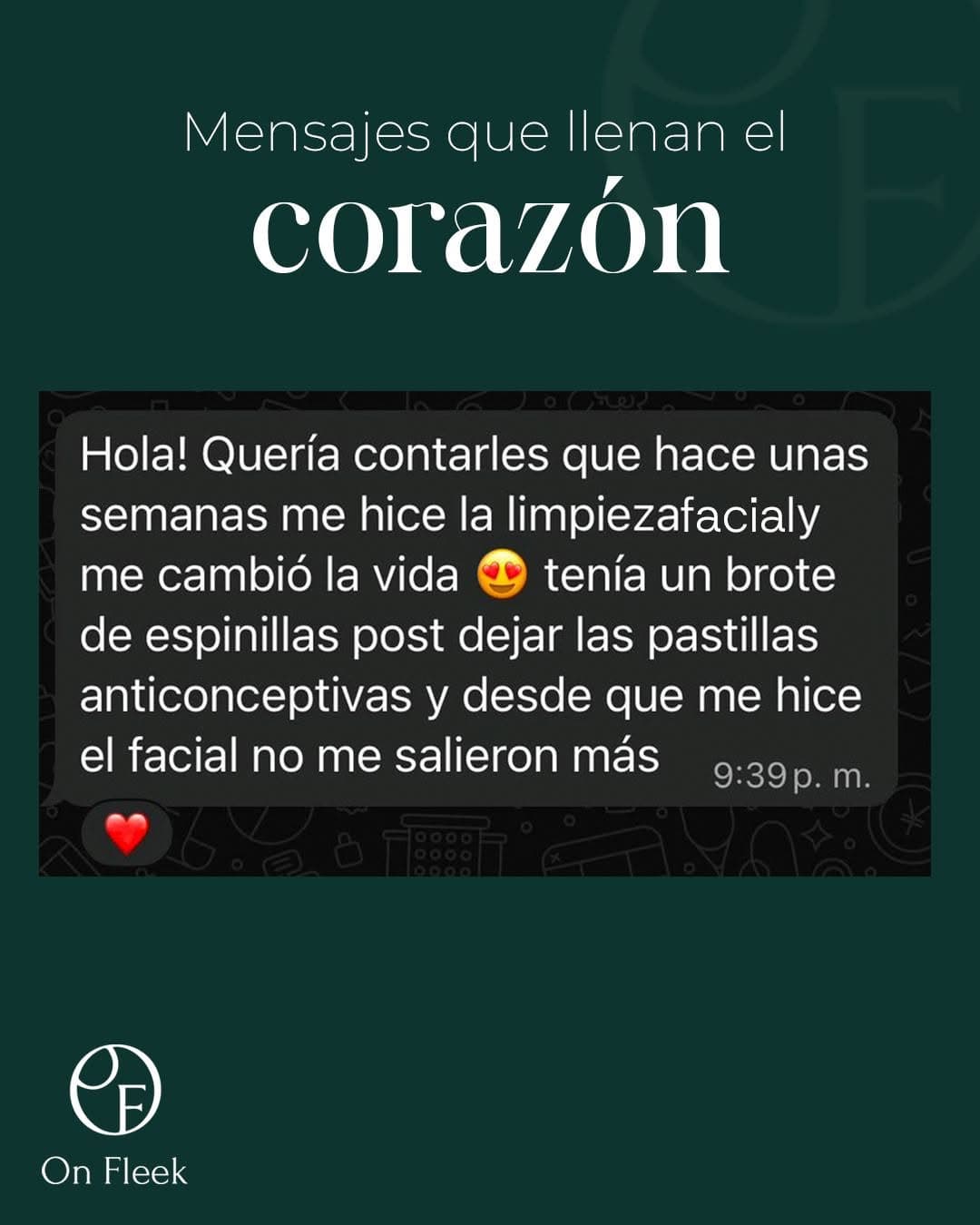 Publicación de testimonios de clientes de On Fleek Skin Center